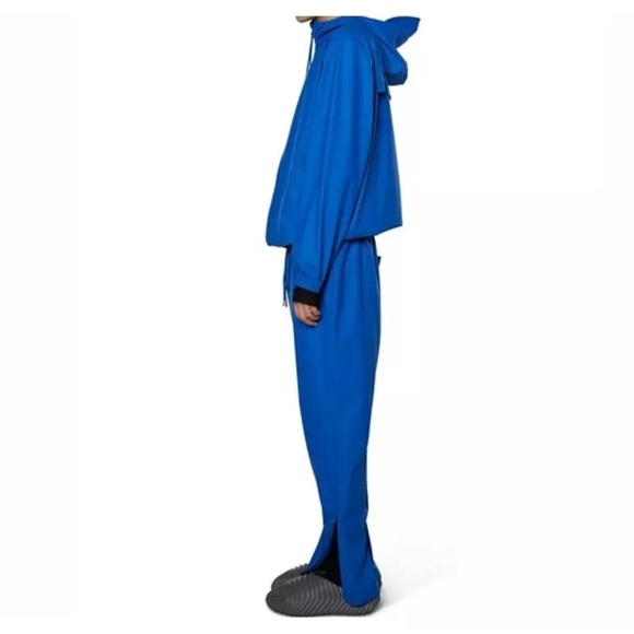 RAINS Unisex Storm Breaker Hooded Raincoat Jacket Waves Blue Size Extra Small - Picture 3 of 7